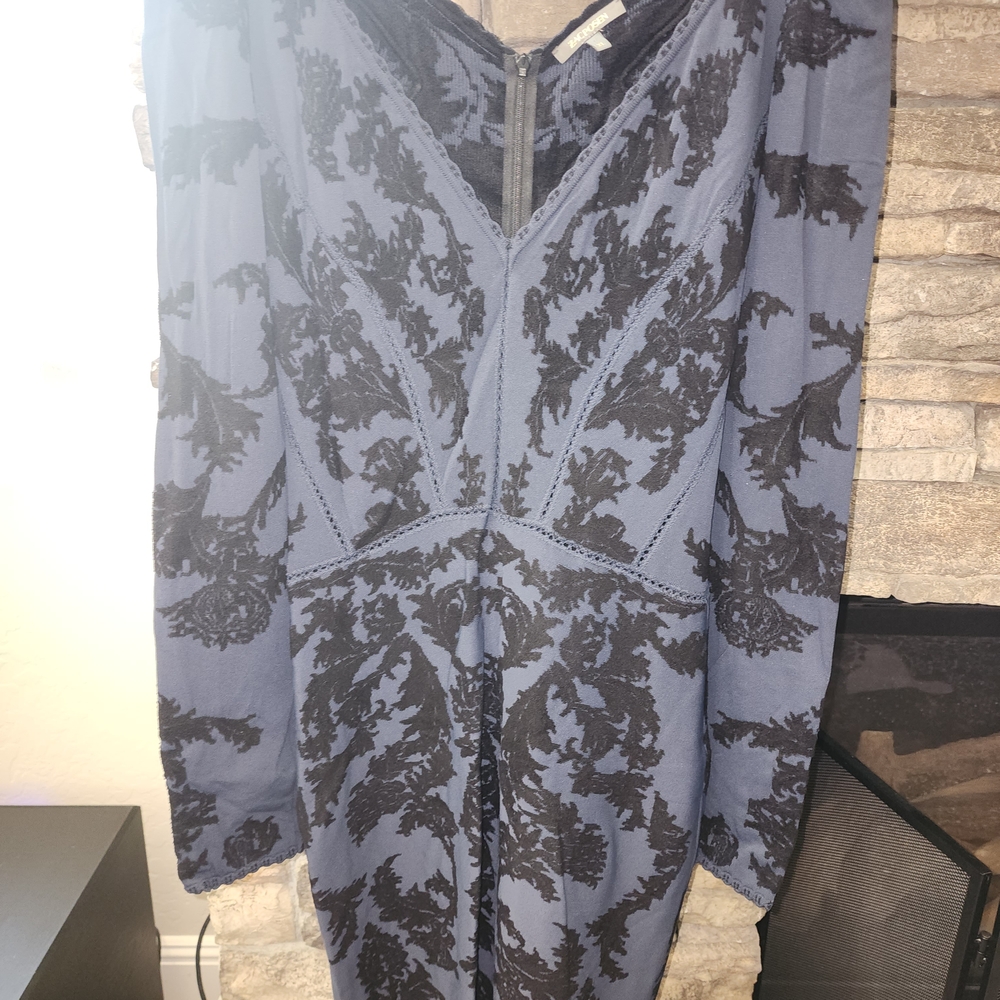 Zac Posen Black and Blue Long Sleeve Dress